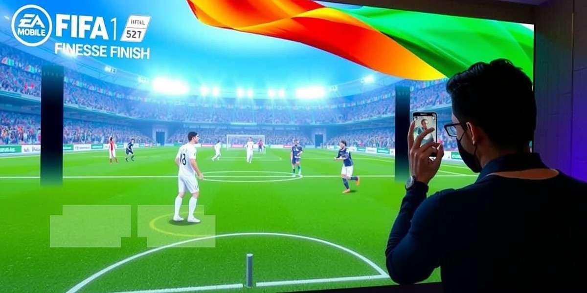 Indian Streamer Playing FIFA Mobile Finesse Finish Indian content creator streaming FIFA Mobile Finesse Finish gameplay with Hindi commentary and a backdrop featuring Indian flags
